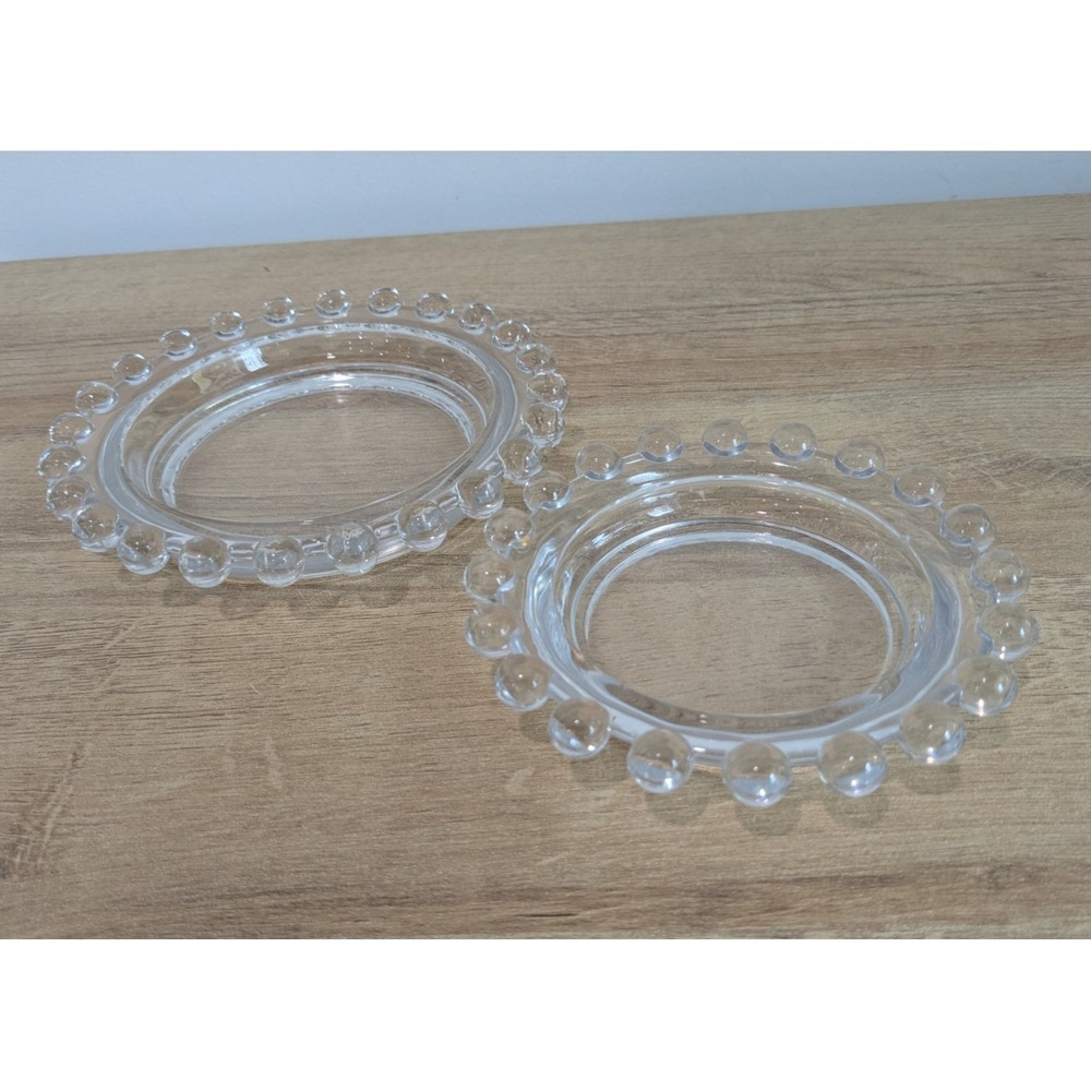 Pair Vintage Imperial Glass Candlewick Clear Ashtray Trinket Dish Candle Holder